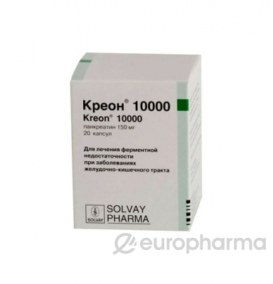 Креон 10 000 (акция 12+1) 150 мг, №20, капс. Креон 10 000 (акция 12+1) 150 мг, №20, капс.