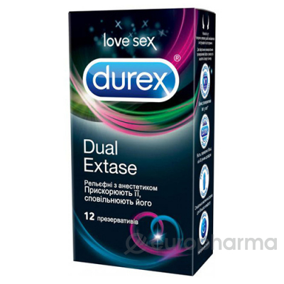 Презервативы Durex Dual Extase (рельеф с анестет) №12 Презервативы Durex Dual Extase (рельеф с анестет) №12