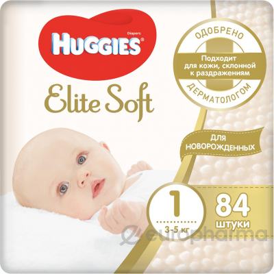 Huggies подгузники Elite Soft 1 (3-5 кг) 84 шт