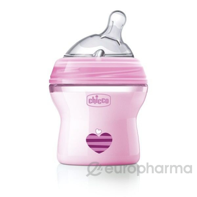 Chicco Бутылочка для кормления Natural Feeling силикон 150 ml 0м+, розовая