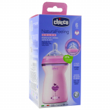 Chicco Бутылочка для кормления Natural Feeling силикон 330 ml 6м+, розовая