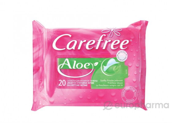 Carefree салфетки влажные с алоэ для интимной гигиены № 20 шт
