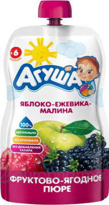 Агуша пюре яблоко-ежевика-малина фруктово-ягодное детское 90 г