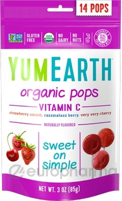 YumEarth Органические фруктовые леденцы на палочке с витамином С, 14 шт/уп, 3 вкуса №1197