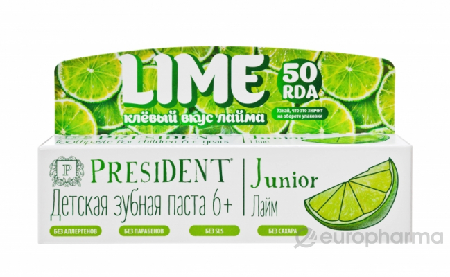 Президент детская зубная паста Junior 6+ Лайм 50мл