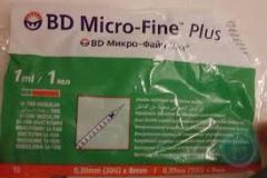 Инсулиновый шприц BD Micro-Fine Plus U-100 1мл с иглой 0.3х8мм