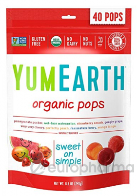 YumEarth Органические фруктовые леденцы на палочке, 40 шт/уп, 8 вкусов