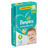 Подгузники Pampers Active Baby–Dry, Вес 9–14 кг, Размер 4, 70 шт
