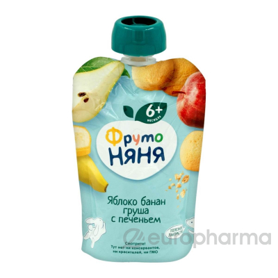 Фрутоняня пюре из яблок, бананов и груш с печеньем 90 г