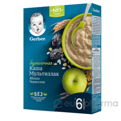 Gerber каша мультизлак яблоко и чернослив безмолочная для детей с 6 месяцев 180 г