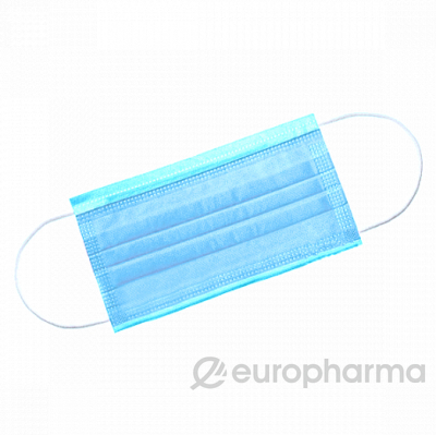 Маска трехслойная на резинке голубого цвета (Mega Pharma)