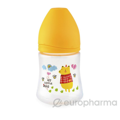 Happy Care Бутылочка для кормления из полипропилена Sweet baby с ручками с силиконовой соской 150 мл