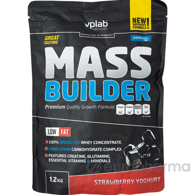 VPLab спортивное питание Mass Builder гейнер со вкусом клубничного йогурта пакет 1,2 кг