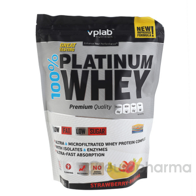 VPLab сывороточный протеин 100% Platinum Whey вкус клубника-банан пакет 750 г