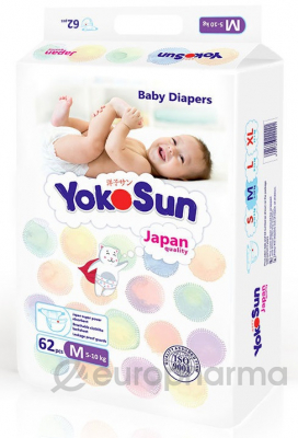 YokoSun подгузники M для детей 5-10 кг п/эт пакет № 62 шт
