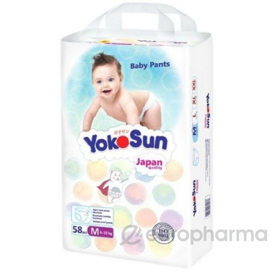 YokoSun подгузники-трусики M для детей 6-10 кг п/эт пакет № 58 шт