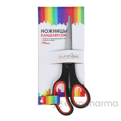 ClipStudio ножницы канцелярские 19 см двуцветные пласт ручки на карточке пакет