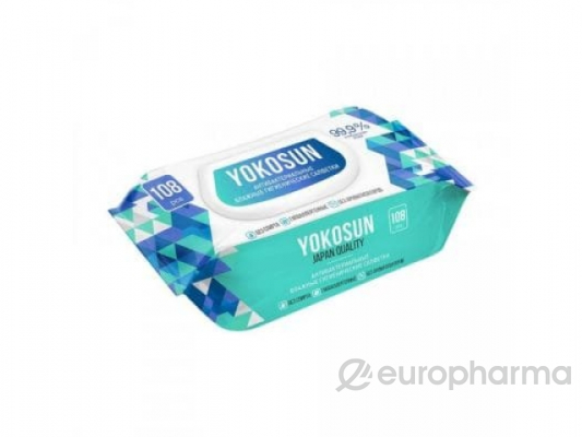 YokoSun антибактериальные влажные гигиенические салфетки п/эт пакет № 108 шт