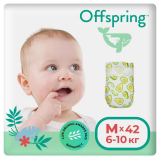 Offspring подгузники, M 6-10 кг. 42 шт. расцветка Авокадо