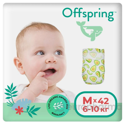 Offspring подгузники, M 6-10 кг. 42 шт. расцветка Авокадо