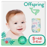 Offspring подгузники, S 3-6 кг. 48 шт. расцветка Динозавры