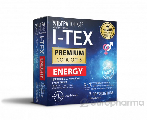 I-TEX презервативы ультратонкие ребристые с ароматом энергетика 3 шт