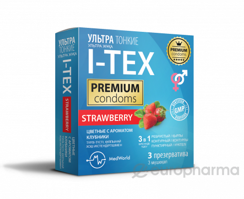 I-TEX презервативы ультратонкие ребристые с ароматом клубники 3 шт