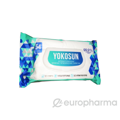 YokoSun антибактериальные влажные гигиенические салфетки п/эт пакет № 54 шт