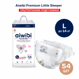 Подгузники ультратонкие Aiwibi Premium Little Sleeper, -4 L (9-14 кг), 54 шт