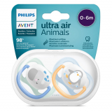 Avent Philips ultra air пустышка 0-6m animal мальчик 2шт