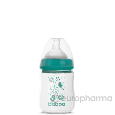 Baboo Бутылочка стеклянная Anti-Colic широкое горлышко  силикон 150 мл 0м+