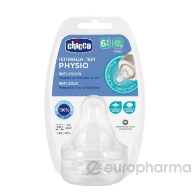 Chicco: Соска для бутылочек Physio Perfect 5 силикон для каши 6м+ 2 шт.