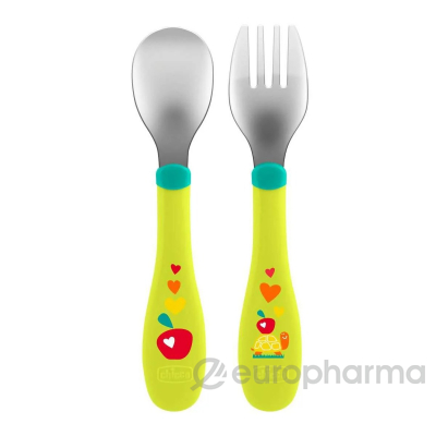 Chicco: Набор мет. MetalCutlery (лож.,вил.), 18м+, зеленый