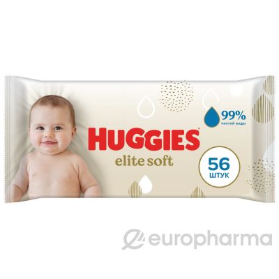 Huggies салфетки детские Elite Soft влажные 56шт х 3уп 30 мг