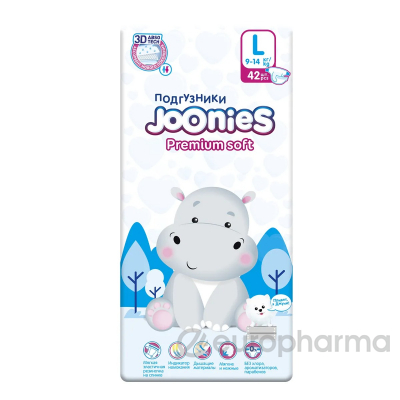 Joonies Подгузники Premium Soft, размер L (9-14 кг), 42 шт