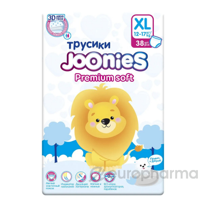 Joonies Подгузники-трусики Premium Soft, размер XL (12-17 кг), 38 шт