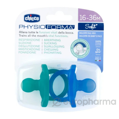 Chicco: Пустышка силикон PhysioForma Soft 16-36 м, 2 шт, blue