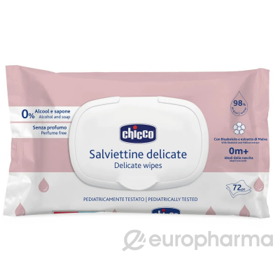 Chicco: Салфетки влажные очищающие (без отдушки), 72 шт. с клапаном