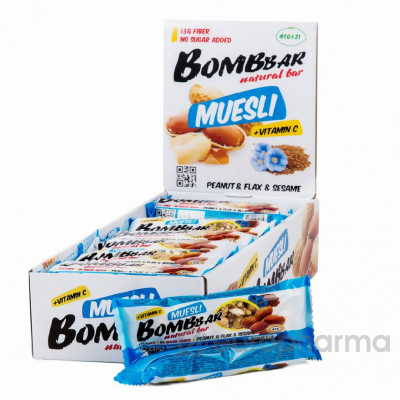 BOMBBAR Батончик мюсли неглазированный мультизлаковый "Арахис" 45 гр