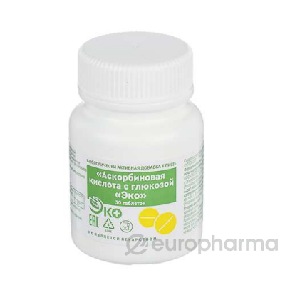 БАД "Аскорбиновая кислота с глюкозой "Эко" №30 (таб. 1,0 г), стрипы в пачке