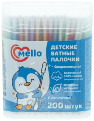 Детские ватные палочки Mello спиралевидные (200шт)