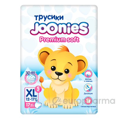 Joonies: Подгузники-трусики Premium Soft mini, размер XL (12-17 кг), 17 шт