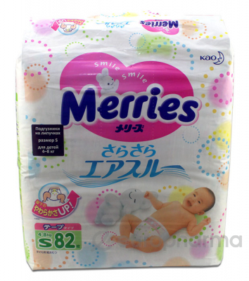 Merries подгузники для детей 4-8 кг S № 82 шт