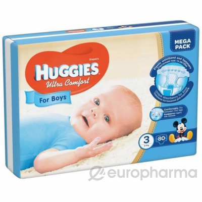 Huggies подгузники Ultra Comfort 3 (5-9кг) для мальчиков № 80 шт