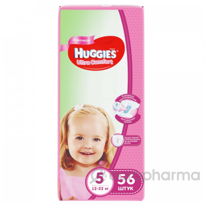 Huggies подгузники Ultra Comfort Mega 5 (12-22кг) для девочек 56 шт