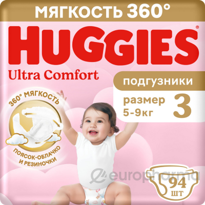 Huggies подгузники Ultra Comfort 3 (5-9 кг) для девочек № 94 шт
