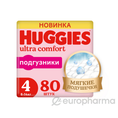 Huggies подгузники Ultra Comfort 4 (8-14кг) для девочек № 80 шт