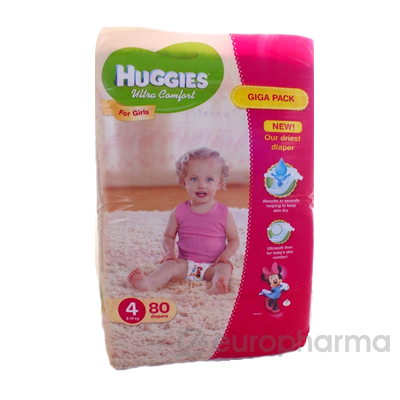 Huggies подгузники Ultra Comfort 4 (8-14кг) для девочек № 80 шт