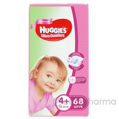 Huggies подгузники Ultra Comfort 4+(10-16 кг) для девочек № 68 шт