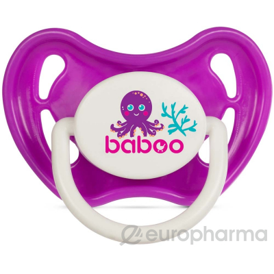Baboo: Пустышка силиконовая симметричная, фиолетовая, Морская жизнь, 0+ мес